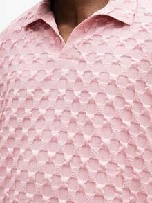 SUMWON Áo polo nam tay ngắn với họa tiết tổ ong, cổ cài nút, thích hợp mặc thường ngày mùa hè, xuân, chơi golf, dáng regular fit. - Hồng - Xem 5