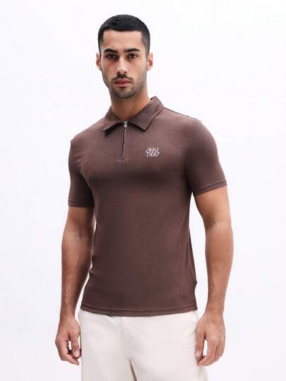 SUMWON Klasyczna koszulka polo z krótkim rękawem i kołnierzykiem, zapinana na zamek i małym logo, idealna na co dzień