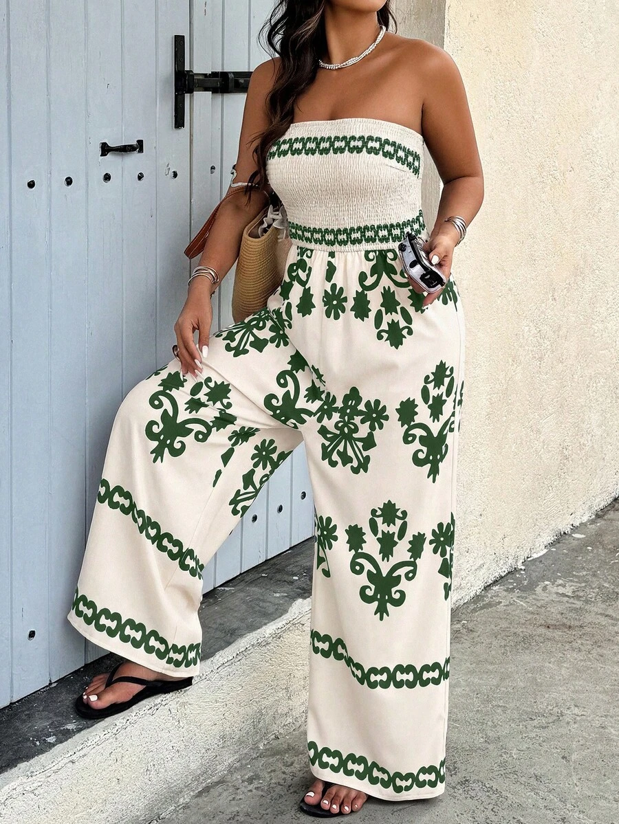 SHEIN Clasi 大码女式撞色印花连体裤 - 彩色 - 查看 1