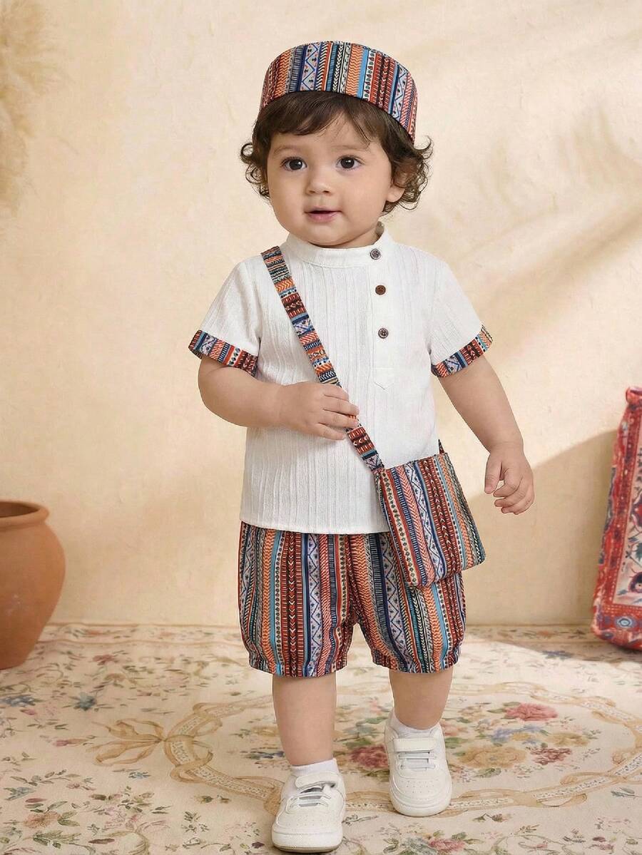 SHEIN 2pcs/Set Baby Boy White Summer Boho Family Matching Party Vintage ...