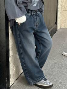 DAZY Young Boy Pocketed Button Casual Versatile Daily Wear Wide Leg Jeans - Medium Wash - View 2