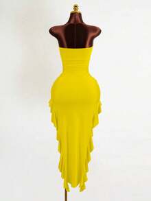 Mistrie Women's 3D Floral Asymmetrical Hem Dress - Yellow - View 2