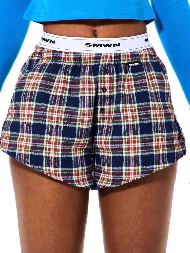 SUMWON WOMEN Plaid Check Boxer Shorts With Branded Waistband