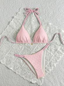 Swim Mod Women's Solid Color Swimwear Set For Vacation & Beach - Baby Pink - View 3