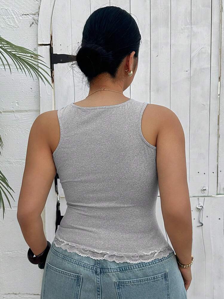 Dazy Plus Plus Size Women Summer Casual Lace Patchwork Camisole