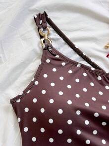 Soleia Women's Summer Vacation Beige Knit Jacquard Textured One-Shoulder Fitted Hem Slit Drawstring Ruched Camisole, Suitable For Party, Date, Valentine's Day, Easter, Carnival, Afternoon Tea, Beach, Cruise, City Vacation - Brown - View 6