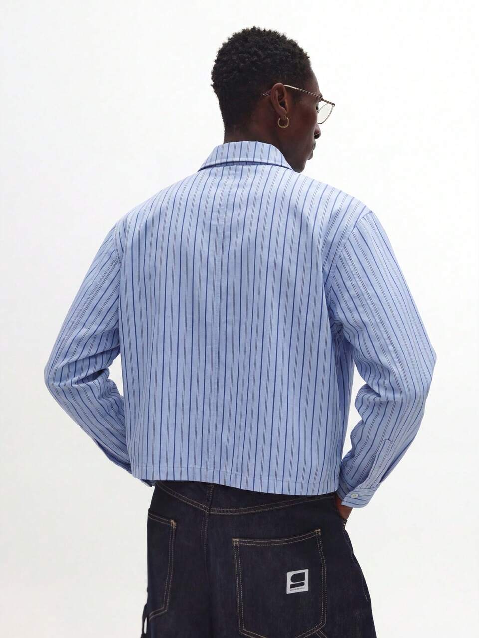 SUMWON Cropped Fit Pinstripe Long Sleeve Dress Shirt With Attached Tie Business Office Professional Workwear Button Down Collared