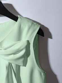 GlowEve 女士白色圆领束腰蝴蝶结无袖优雅迷你连衣裙 - 薄荷綠 - 查看 5