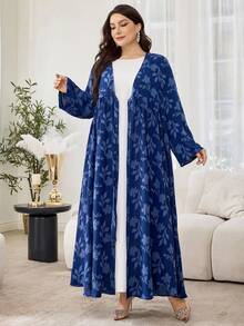 Al Najma Plus Size Solid Color Cut-Out Woven Loose Casual Arabic Abaya Robe For Women - Navy Blue - View 3