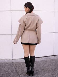 Andrea Bello Autumn And Winter Women's Commuter Fashion Trench Coat, Autumn Women's Trench Coat, Khaki Women's Trench Coat, Women's Autumn Clothing, Autumn And Winter Essentials, Trench Coat Casual Wear.,Fall - Khaki - View 2