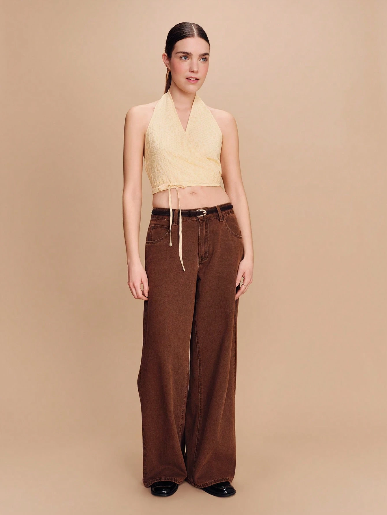 Yellow Floral Wrap Crop Top With Open Back Cute Vintage Spring Summer Holiday Top French Style