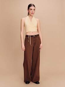 lacRébo Yellow Floral Wrap Crop Top With Open Back Cute Vintage Spring Summer Holiday Top French Style - Yellow - View 1