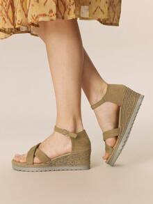 Styleloop Giày sandal đế xuồng cao gót cho nữ, sandal cao gót kiểu La Mã, sandal hở mũi có khóa cài, giày đế xuồng bằng rơm cho nữ, giày du lịch phong cách Bohemian cho nữ, thích hợp cho mùa nghỉ lễ, xuân hè, trang phục đi nghỉ mát, vật dụng cần thiết khi đi du lịch. - Kaki nông - Xem 5