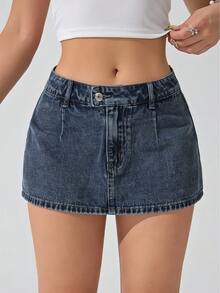 ICON Falda corta de mezclilla de unicolor con presillas para cinturón, moda de verano para mujer - Azul lavado medio 2 - Ver 11