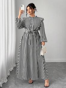 Elenzga فستان كاجوال بأكمام طويلة مع تصميم أزرار و...