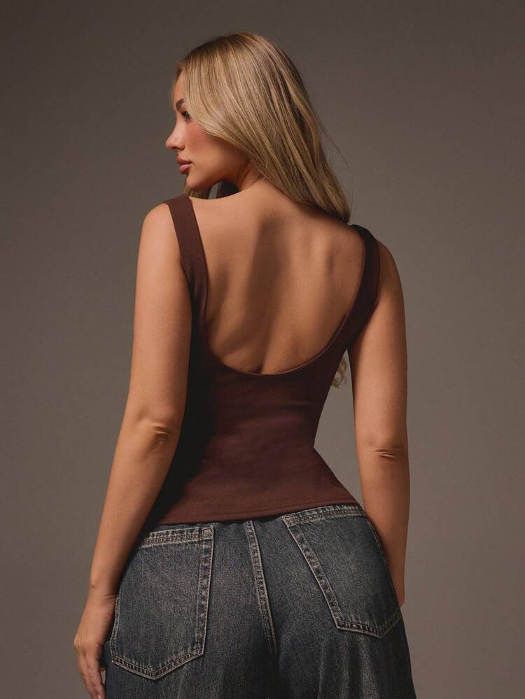 MISSGUIDED Sleeveless Asymmetric Draped Chocolate Brown Corset Tank Top With Cowl Neck Design Form Fitting Bodycon Style Fall Fashion