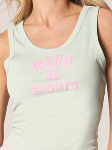 MISSGUIDED 粉色文字印花罗纹无袖背心，圆领设计，休闲夏季基础款修身背心，常规长度 - 綠色 - 查看 4
