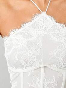 MISSGUIDED Lace Halter Mini Dress With Scalloped Edges And Corset Style Bodice For Special Events And Night Out - White - View 4