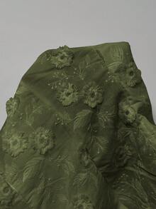 Elenzga 女士夏季外出、约会、海滩度假、波西米亚西部婚礼、音乐节时尚优雅甜美法式迷人浪漫编织白色刺绣方领复古纽扣腰部设计常规衬衫 - 軍綠色 - 查看 6