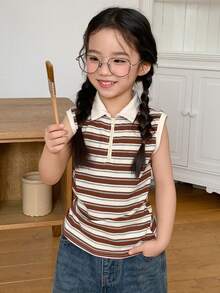 DAZY Girls (Small) Collared Knit Striped Fitted Vest - Multicolor - View 3