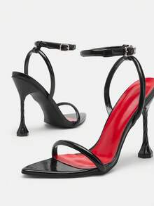 Glitzique 女士时尚尖头黑色装饰透明迷人派对高跟凉鞋，适合户外穿着 - 黑色 - 查看 10