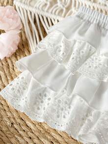 Babygirl Cute White Ruffle Elastic Waist Shorts, Summer - White - View 3