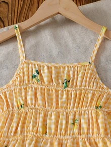 Vintaside Kids 女童夏季无袖吊带背心时尚度假简约抽绳背心搭配休闲简约长裤套装，适合夏季海滩郊游、旅游度假穿着。 - 黃色 - 查看 6