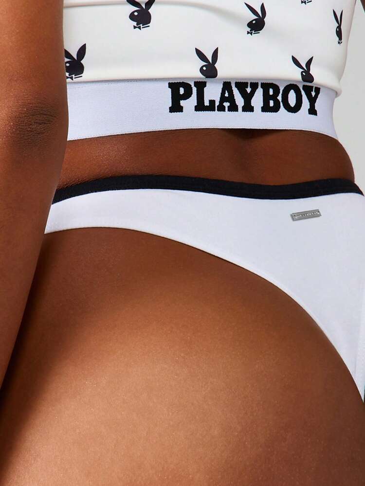 Missguided x Playboy Contrast Trim Brief For Daily Comfort Intimate Underwear With Logo Design