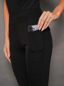 Activina Women's Casual Sports High Waist Equestrian Printed Pants - Black - View 2