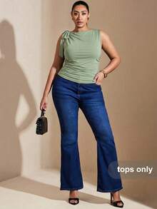 SHEIN BAE Áo tank top hai dây cỡ lớn, không tay, màu đen, thích hợp cho Ngày Valentine, mùa hè, sinh nhật, các sự kiện trang trọng, tiệc tùng. - Màu xanh Bạc hà - Xem 4