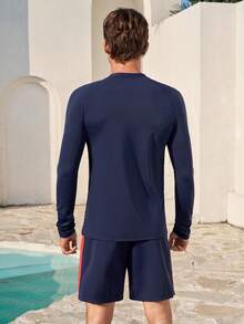 Manfinity KASUA 男士沙滩度假休闲泳装套装 - 藏蓝色 - 查看 3