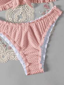 Swim Basics Women's Solid Color Simple Daily Swimwear Set - Pink - View 4