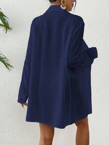 Swim Vcay 女士纯色镂空刺绣休闲百搭长袖和服罩衫 - 藏蓝色 - 查看 2