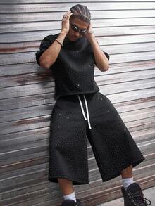 AXEPEAK Men's Hip Hop Fashion Short Sleeve T-Shirt Set - Black - View 1