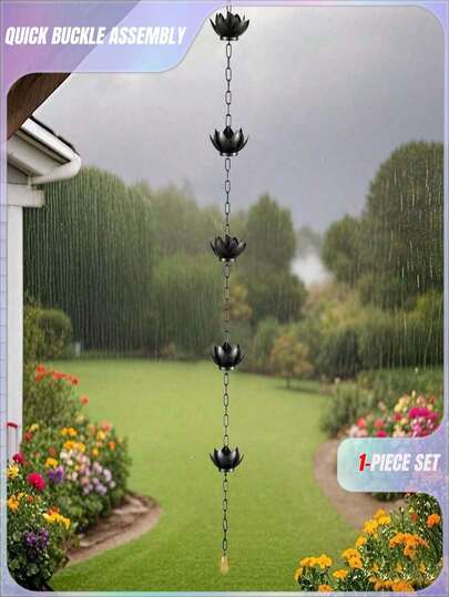 SHEIN Basic living Thick Anti-Rust Drainage Chain, Replaceable Lotus Flower Rain Chain Cup, Drainage Downpipe, And Splitter Copper Lotus Rain Chain For Courtyard Decoration - Eaves Gutter Downspout Chain