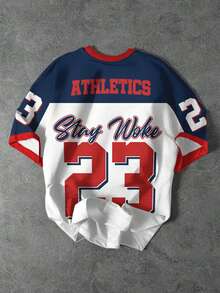 青少年男童新款休闲简约经典时尚数字23，星星图案，撞色设计，学院风，运动风宽松舒适短袖圆领T恤，适合夏季穿着 - 彩色 - 查看 2