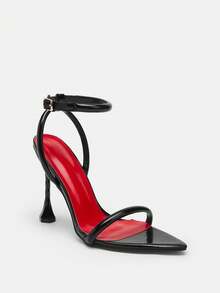 Glitzique 女士时尚尖头黑色装饰透明迷人派对高跟凉鞋，适合户外穿着 - 黑色 - 查看 6