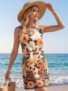 Sylviya Vestido casual de mujer con estampado floral para vacaciones, verano y playa - Multicolor - Ver 6