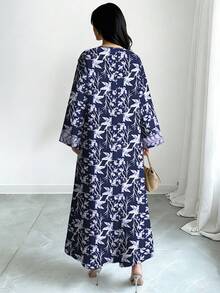SHEIN Najma Đầm maxi dài tay cổ chữ V họa tiết hoa nhí màu tím, đầm dài hoa mùa xuân/hè dành cho nữ, phong cách Ả Rập thanh lịch. - Nhiều màu - Xem 2