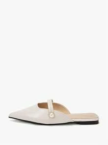 Alvarani Women's Pointed Toe Kitten Heel Minimalist Cross Strap PU Leather White Slingback Office Daily - Beige - View 4
