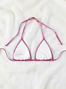 Swim Vcay 女士纯色简约挂脖泳衣上装 - 粉色 - 查看 2