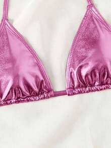 Swim Vcay 女士纯色简约挂脖泳衣上装 - 粉色 - 查看 4