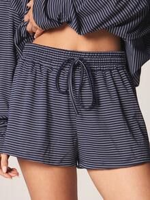 MISSGUIDED Striped Drawstring Waistband Casual Lounge Shorts Perfect For Relaxed Weekend Comfort And Cozy Home Days - Blue and White - View 5