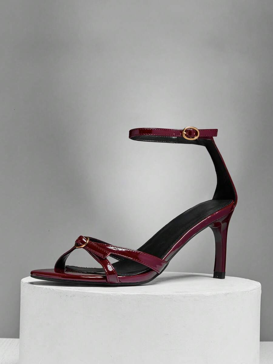 SHUZIA 女士优雅踝带细高跟凉鞋 - 酒紅色 - 查看 1