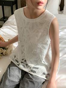 DAZY 少女印花休闲百搭日常圆领上衣（夏季款） - 白色 - 查看 2