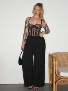 Arliah Women Pants Business Casual Women Western Wear Women Wide Leg Pants Office Women Baggy Pants Professional Women Clothes Office Wear Grey Women Pants Loose Pants Women Slacks - Black - View 5