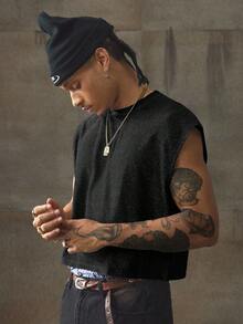 AXEPEAK Men's Crew Neck Solid Color Casual Versatile Everyday Tank Top - Black - View 4