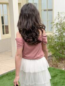 DAZY Áo hai dây trễ vai màu trơn dáng casual cho bé gái tuổi teen, mùa hè - Hồng - Xem 5