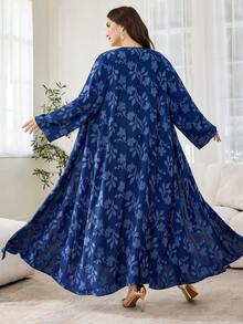 Al Najma Plus Size Solid Color Cut-Out Woven Loose Casual Arabic Abaya Robe For Women - Navy Blue - View 2