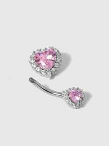 ROMWE Kawaii 1pc Heart Shaped Pink, White, Blue Zirconia Navel Piercing Jewelry, Medical Grade Stainless Steel - Multicolor - View 4